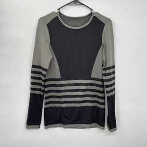 The North Face Small Long Sleeve Performance Top Womens Grey Black Striped Mesh